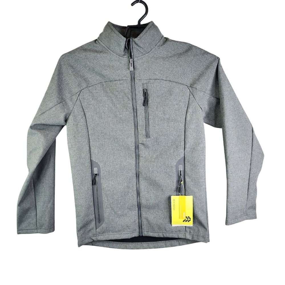Mens All in Motion Gray Soft-Shell Fleece Jacket Wind & Water Resistant Size S